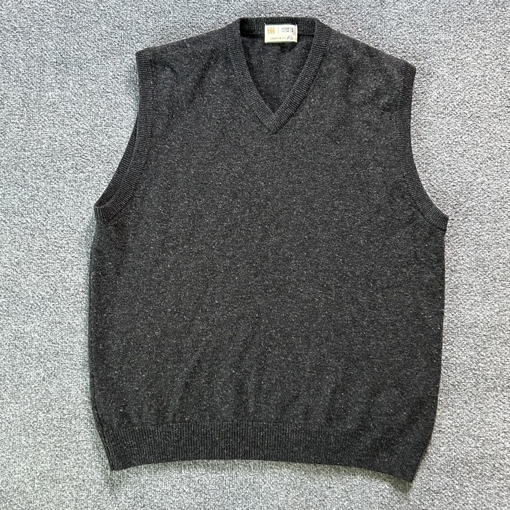 Marks‎ Spencer Sweater Mens Large Lambswool Pullover Wool Vest Cabin Core Grey